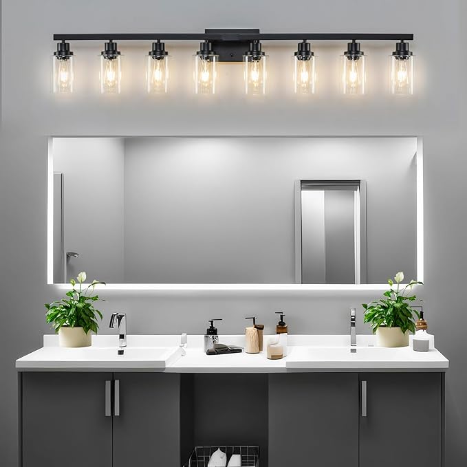 DIKAIDA 8 Light Bathroom Vanity Lights Over Mirror, 52inch Black Vanity Lights