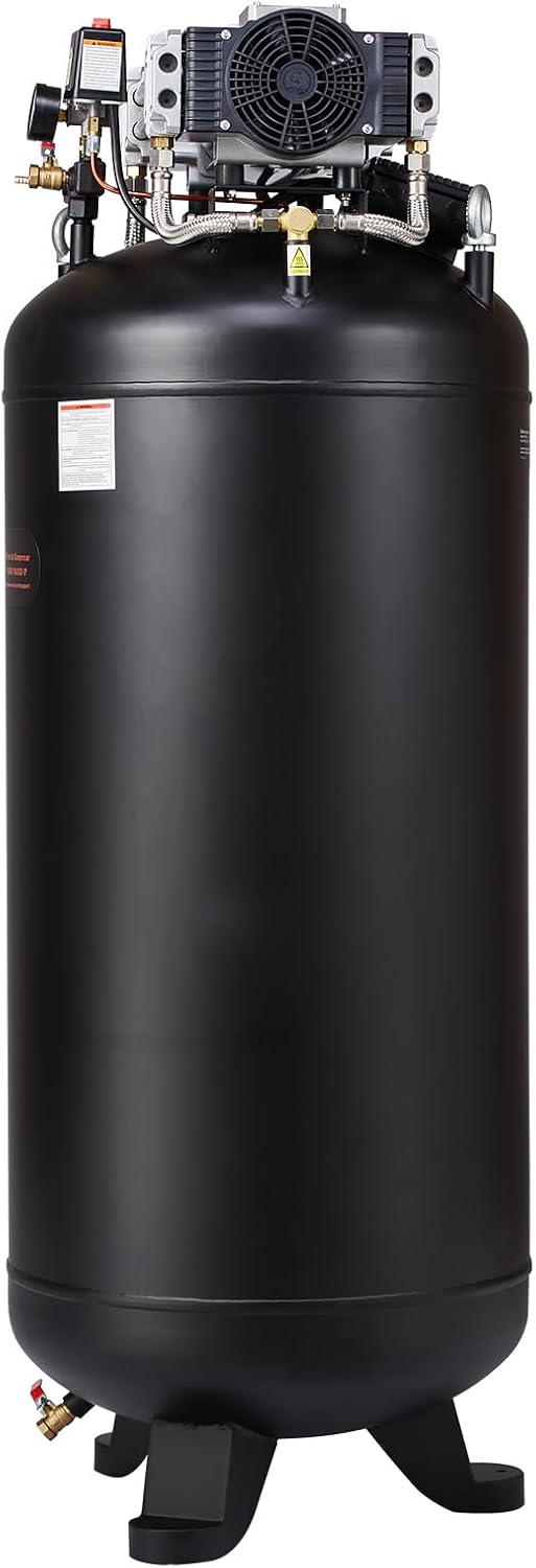 VEVOR 80 Gallon Air Compressor, 145PSI Oil Free Stationary Compressor Tank, 6.5HP 15.5SCFM@90 PSI, Quiet Compressor for Industrial Manufacturing, Workshops (220V/60Hz Single-Phase Power)