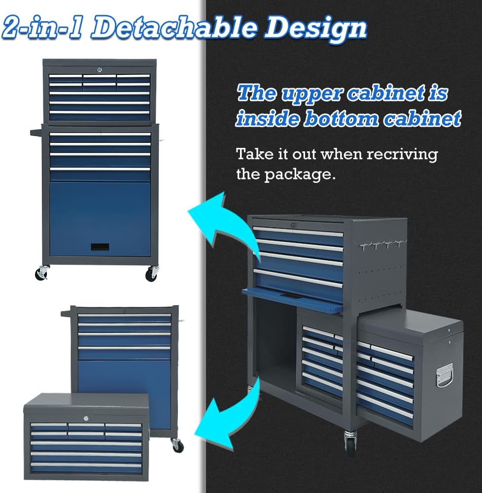 13 drawers tool chest with wheels,large capacity tool, package contents