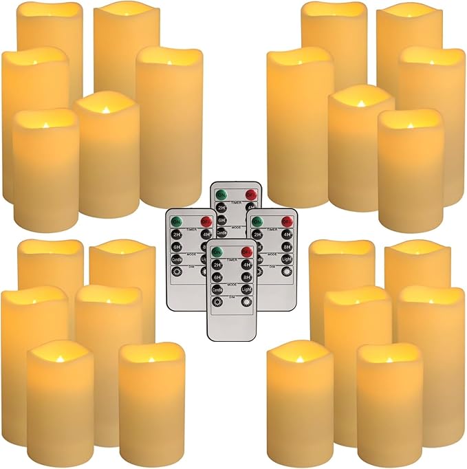 Set of 24 Waterproof Outdoor Flameless Candles, LED Candles with 4 Remote and Timer,(H 4" 5" 6" x D 2.2"),for Halloween Wedding Festiv