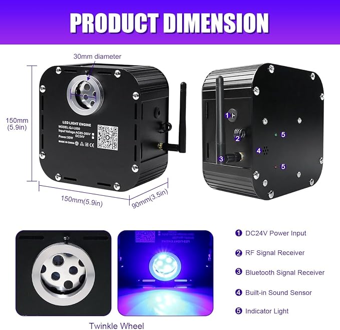 AZIMOM High Brightness 50W Twinkle Fiber Optic Light Source RGBW Light Box