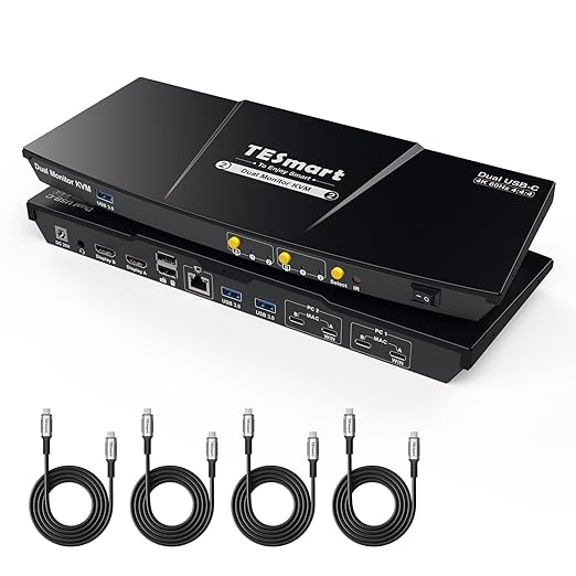 TESmart USB-C KVM Switch 2 Monitors 2 Laptops 4K@60Hz, USB 3.0 KVM Switch Dual