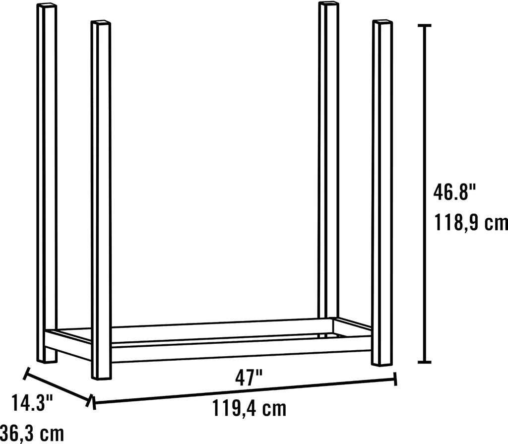 shelterlogic 4' firewood-rack-in-a-box all-season ultra duty steel premium showing dimensions