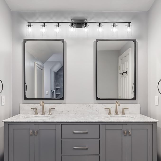8-Light Brushed Nickel Vanity Light Fixtures, Modern Large Bathroom Light