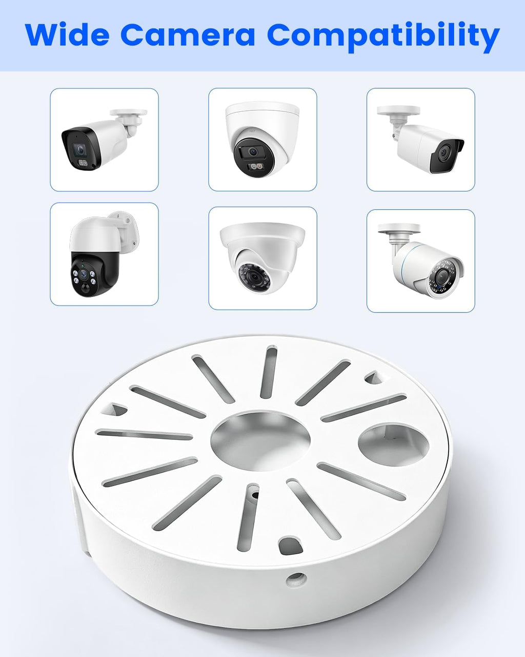 metal security camera junction box, cable concealment base, side view