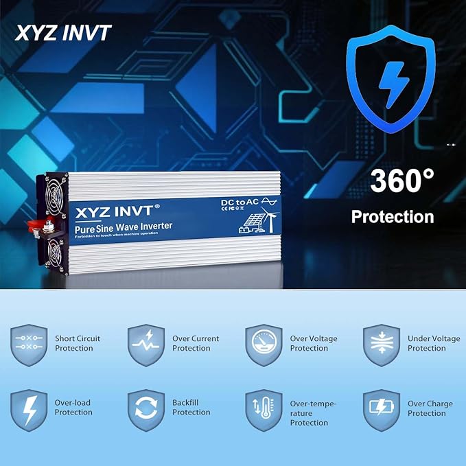 XYZ INVT 3000W Pure Sine Wave Inverter 24V to 120V AC, 6000W Peak Power