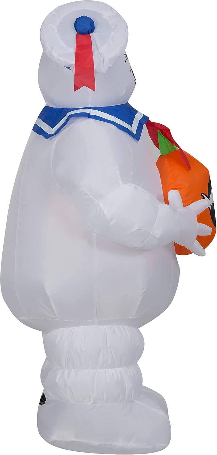 Gemmy Stay Puft Halloween Inflatable, 3.5 Ft Tall Lighted Ghostbusters Yard Decoration, Outdoor Decor with Stakes and Tethers