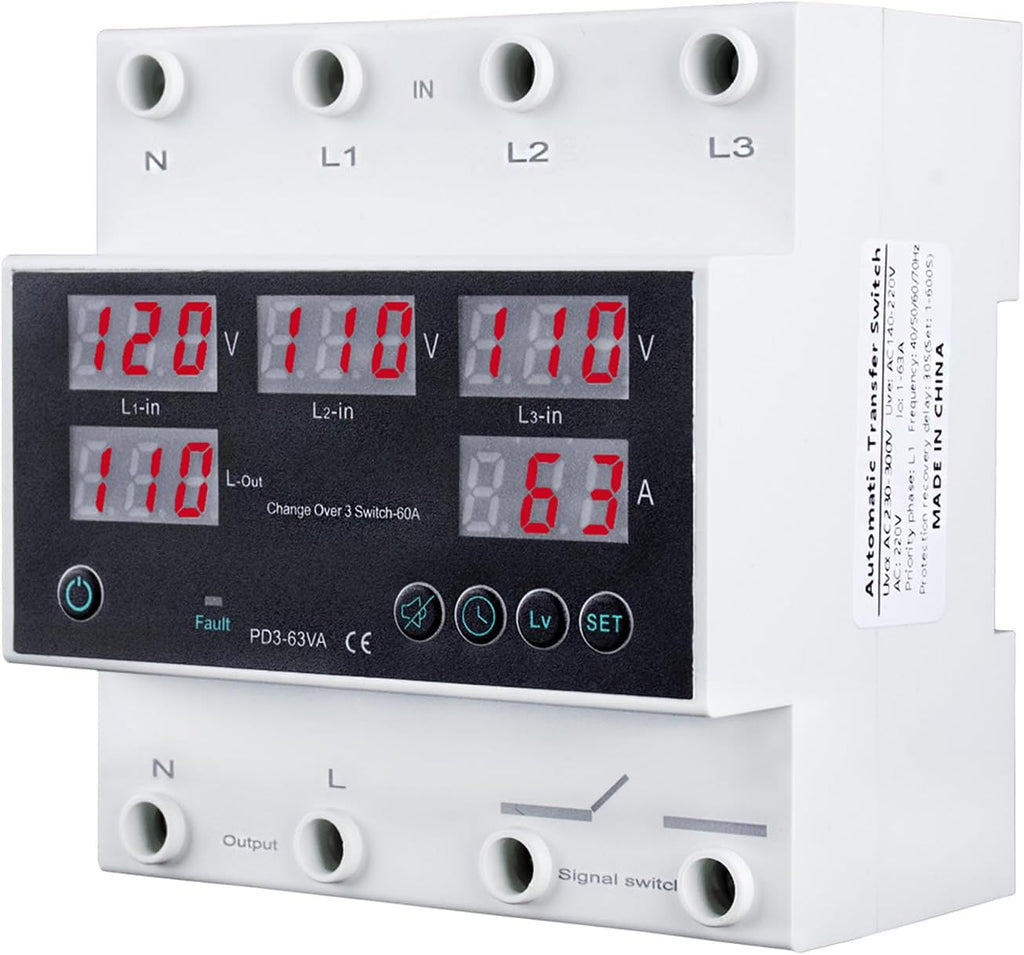 Automatic Transfer Switch, 110V 63A Auto Transfer Switch Real-time Monitoring