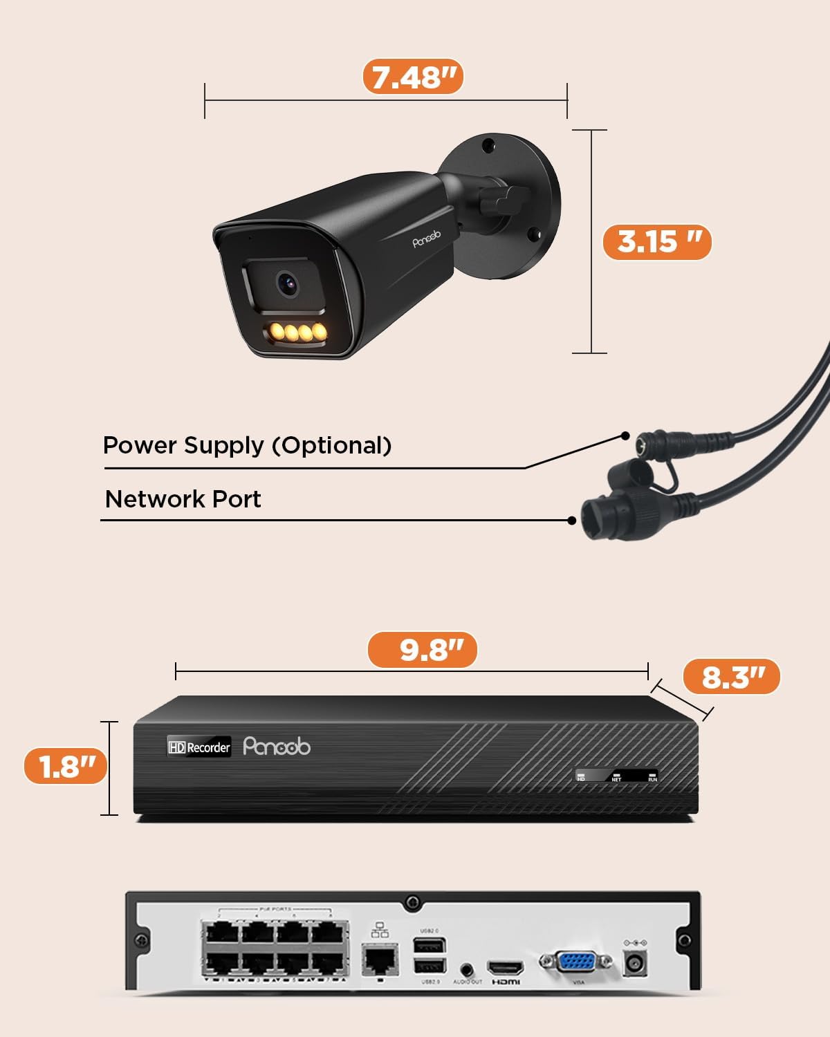 4 camera security system 8 channel with 2tb on a desk or shelf