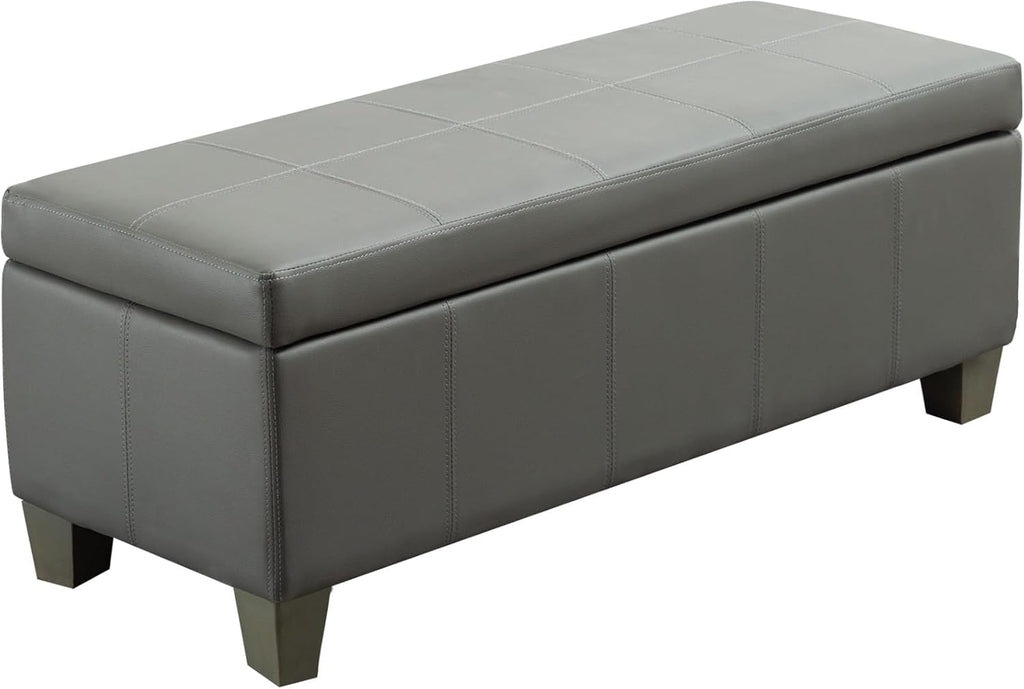 51 Inch Storage Ottoman, Storage Bench with Safety Hinge, Upholstered Synthetic Leather Ottoman Bench for Bedroom, Living Room, Entryway, Hallway, Foot Rest, Support 500lbs