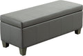 51 Inch Storage Ottoman, Storage Bench with Safety Hinge, Upholstered Synthetic Leather Ottoman Bench for Bedroom, Living Room, Entryway, Hallway, Foot Rest, Support 500lbs