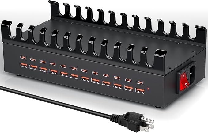 300W USB Charging Station for Multiple Devices, 24 Port USB C Fast Charging