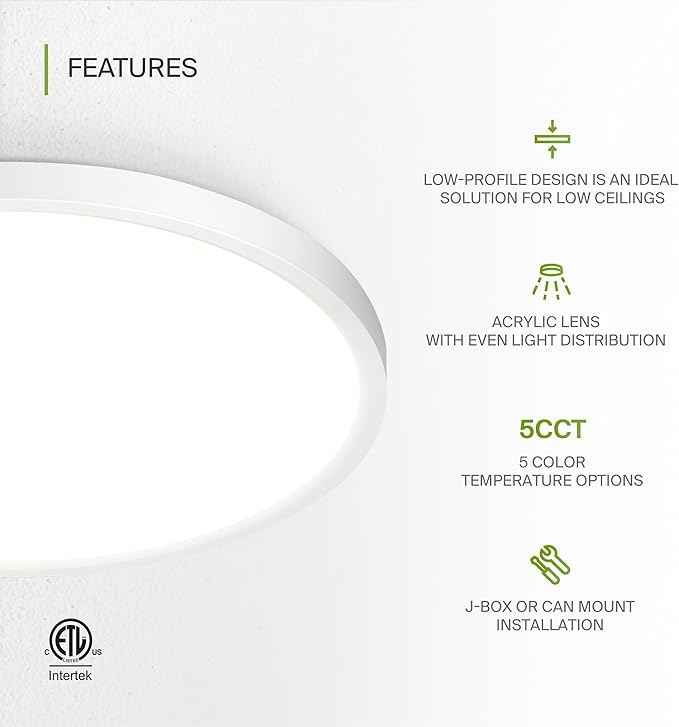 ASD LED 12" Round Flush Mount Ceiling Light Fixture, Low Profile Surface (12 Pack)