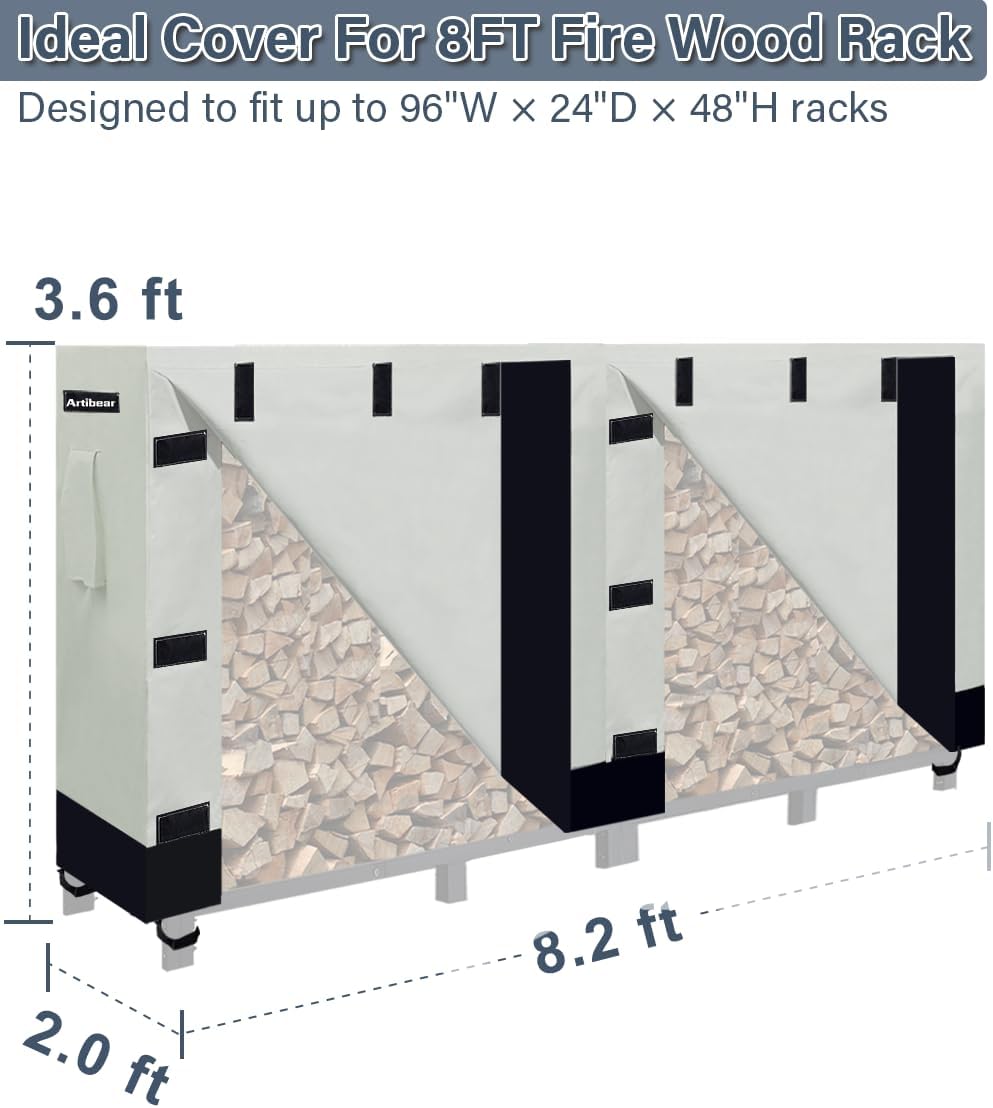 8ft firewood rack cover for wood holder, waterproof, close-up detail