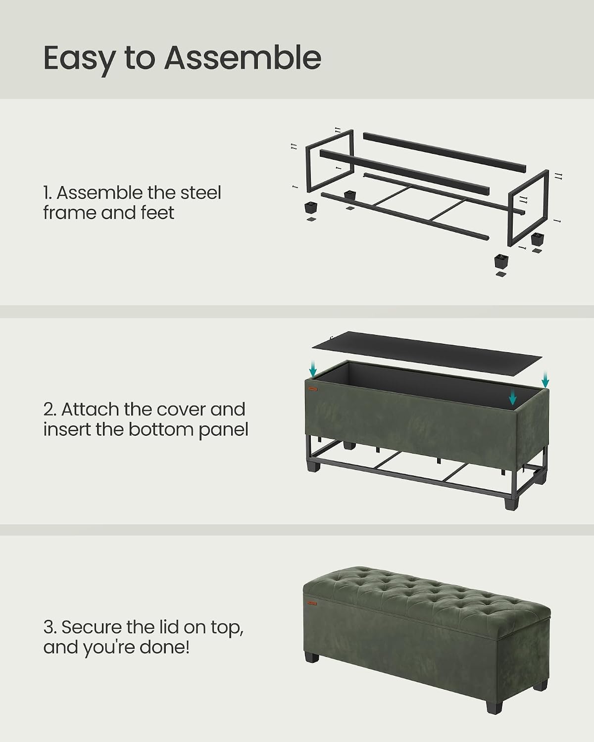 songmics storage ottoman bench, foot rest with legs on a desk or shelf