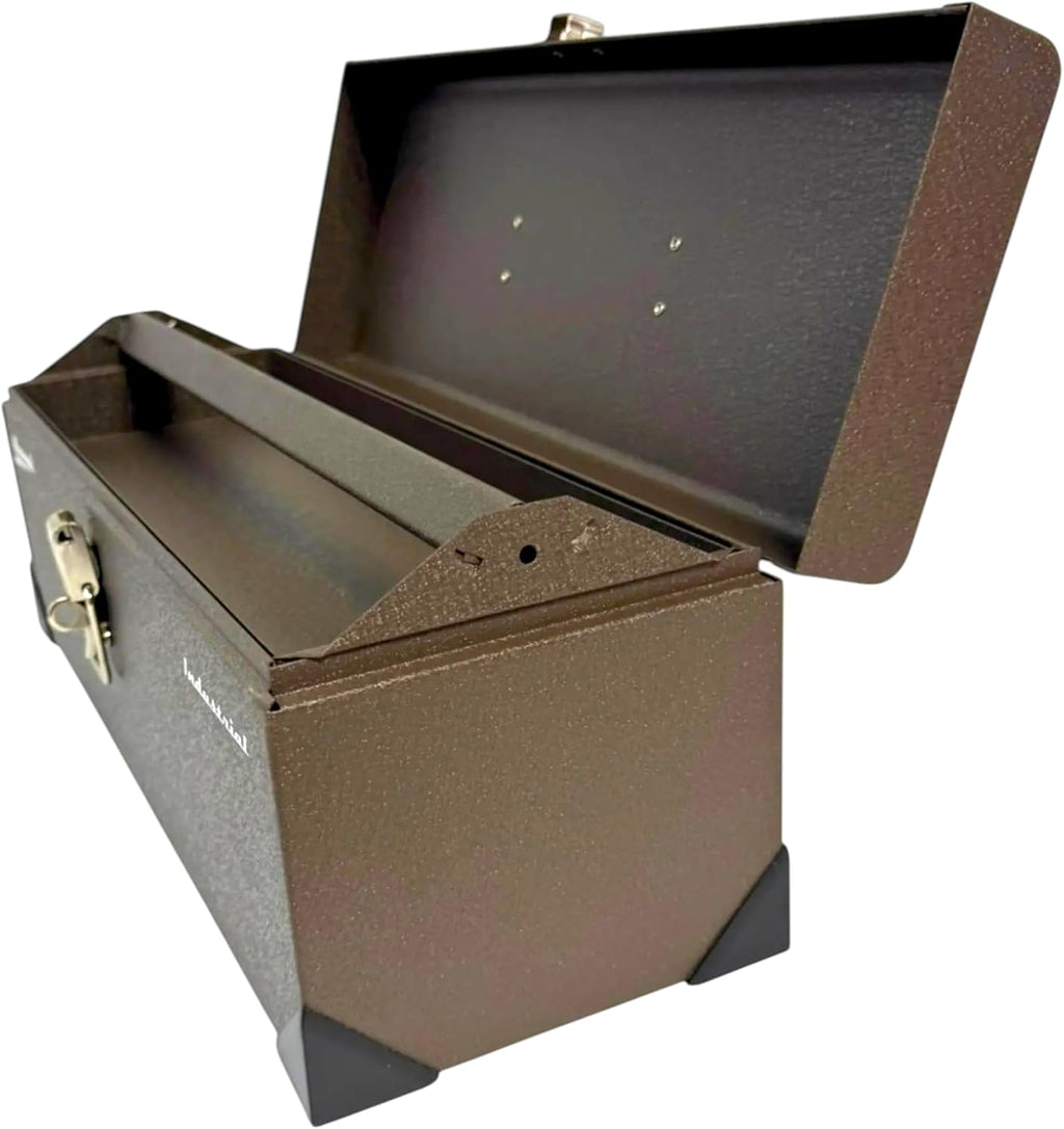 homak industrial 20-inch tool tote steel toolbox, brown, close-up detail