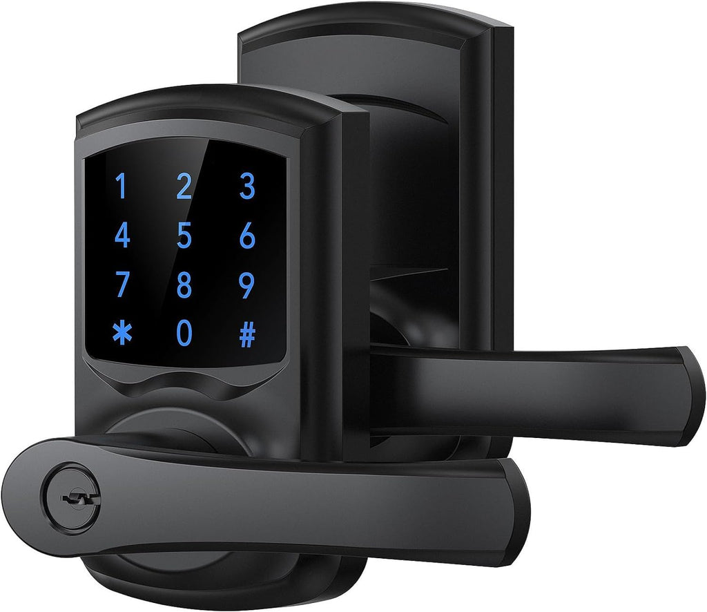 Signstek Keyless Entry Door Lock with Handle, Digital Keypad Door Knob, Smart Electronic Lock with Code, Touchscreen, Auto-Locking, Matte Black