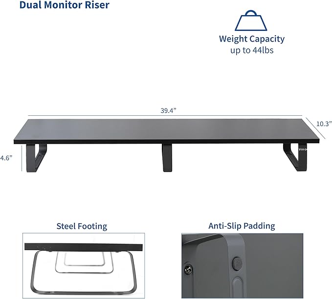 VIVO 39 inch Extra Long Monitor Stand, Wood & Steel Desktop Riser, Dual Screen