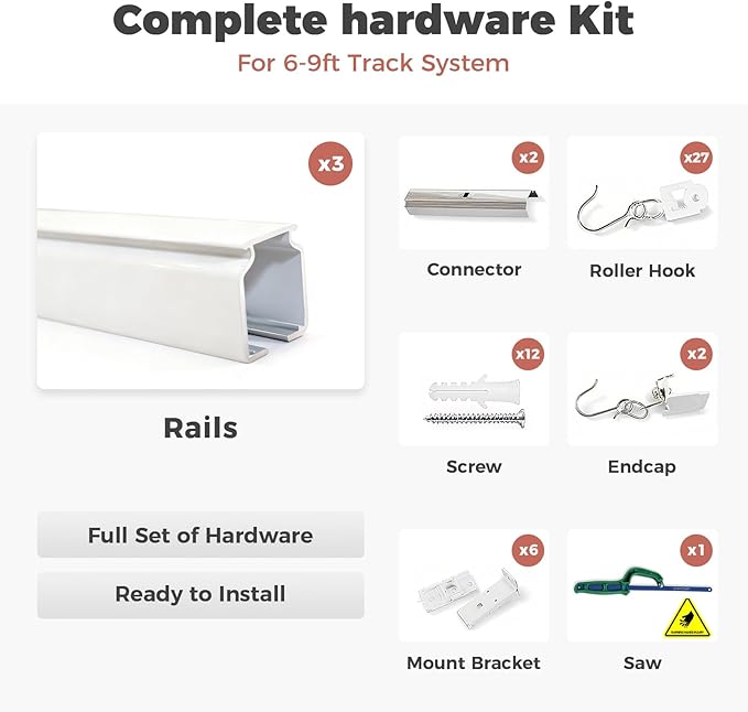 ChadMade Ceiling/Wall Mount Curtain Track Rod Set - 9ft Adjustable Length