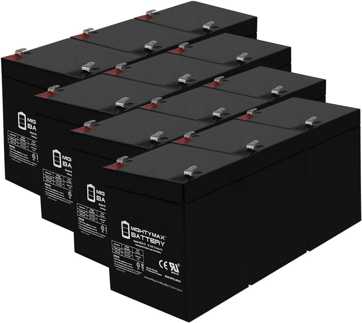 Mighty Max Battery ML5-12 - 12 Volt 5 AH, F1 Terminal, Rechargeable SLA AGM Battery (Pack of 12)