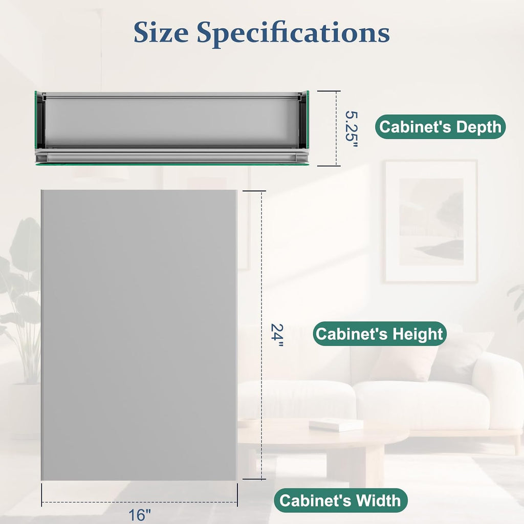 16" x 24" Bathroom Medicine Cabinet Mirror, Aluminum Frame Silver