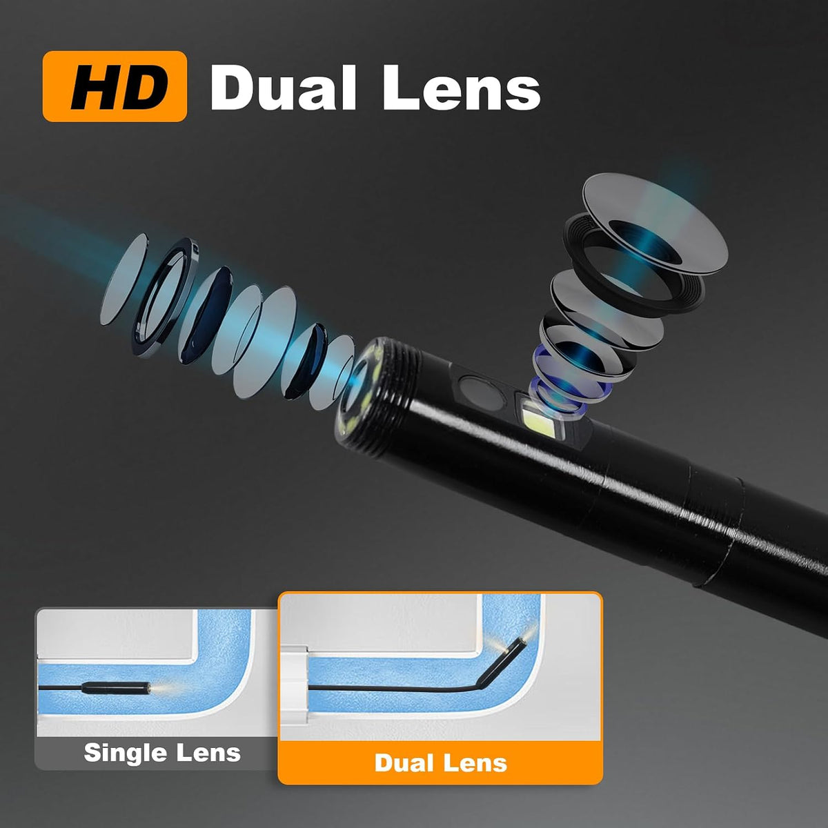 dual-lens industrial borescope camera with 5 inch ips shown in use