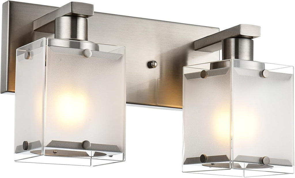 WINSHEN 2-Lights Wall Sconce Lighting, Brushed Nickel Bathroom Vanity Light