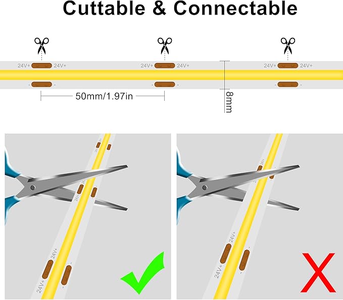 Pandery COB LED Strip Lights Cool White, 24V Dimmable led Light Strip KIT