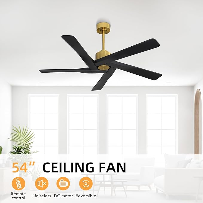 WINGBO 54" ABS DC Ceiling Fan No Light, 5 Blade ABS Plastic Ceiling Fan