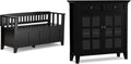 SIMPLIHOME Acadian 2-Seater Storage Bench and Cabinet Set in Black