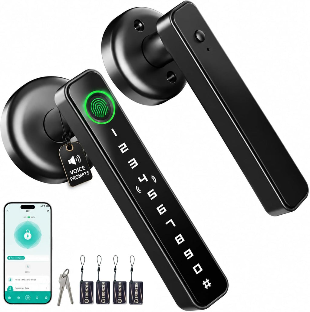 IRONZON 5-in-1 Smart Fingerprint Door Handle Lock with Code,NFC,App Control