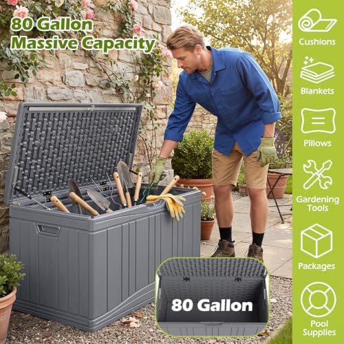 Tangkula 80 Gallon Outdoor Storage Box with Gas Struts & Lockable Lid