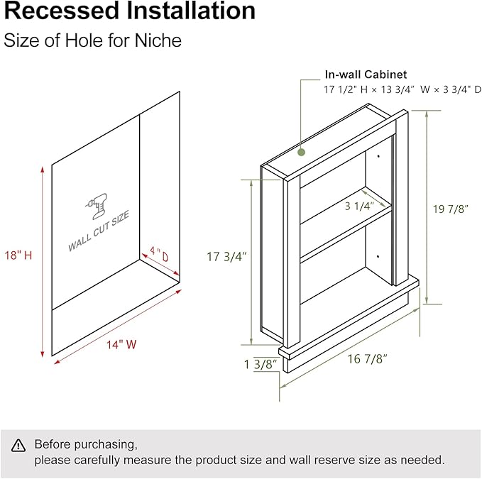 Recessed Medicine Cabinet, Fully Assembled Recessed Wall Niche, Waterproof in