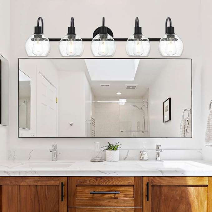 WINSHEN 5-Lights Black Bathroom Vanity Light Fixtures Over Mirror, Modern