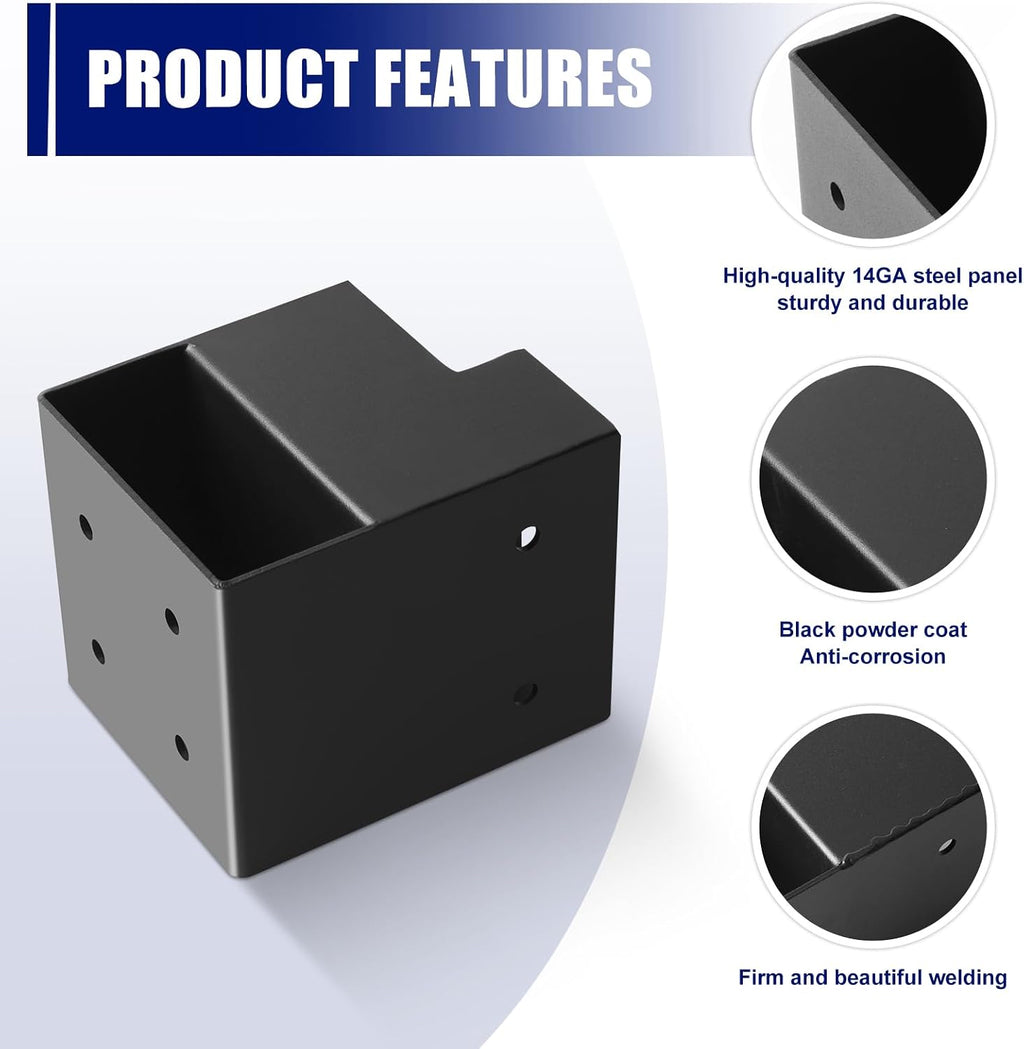 2"x4" heavy duty workbench bracket kit, black steel, side view