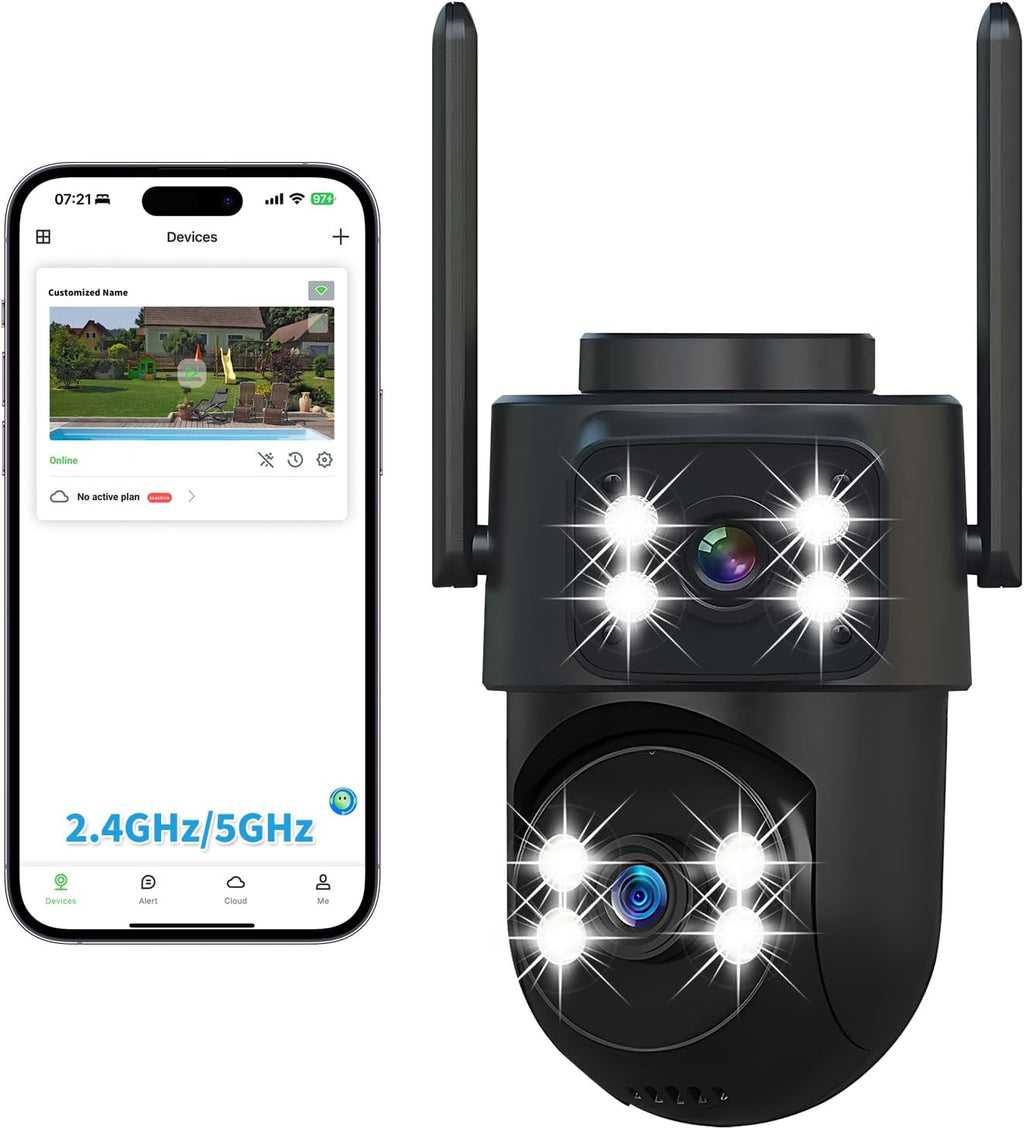 dzcctvipc 2K Dual-Lens WiFi Home Security Camera, Indoor/Outdoor Use, 360°