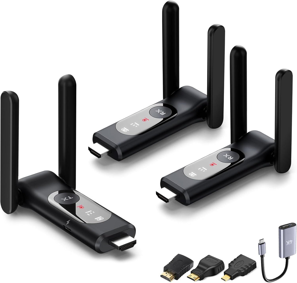 Wireless HDMI Transmitter and 2 Receiver, LED Display, Plug and Play, Smart