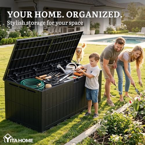 YITAHOME 240 Gallon Large Outdoor Storage Box XXL Resin Deck Box with Lock