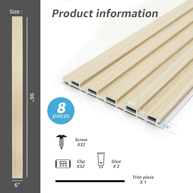 Art3d Slat Wall Panels, WPC Soundproof 3D Wall Paneling (8-Pack)