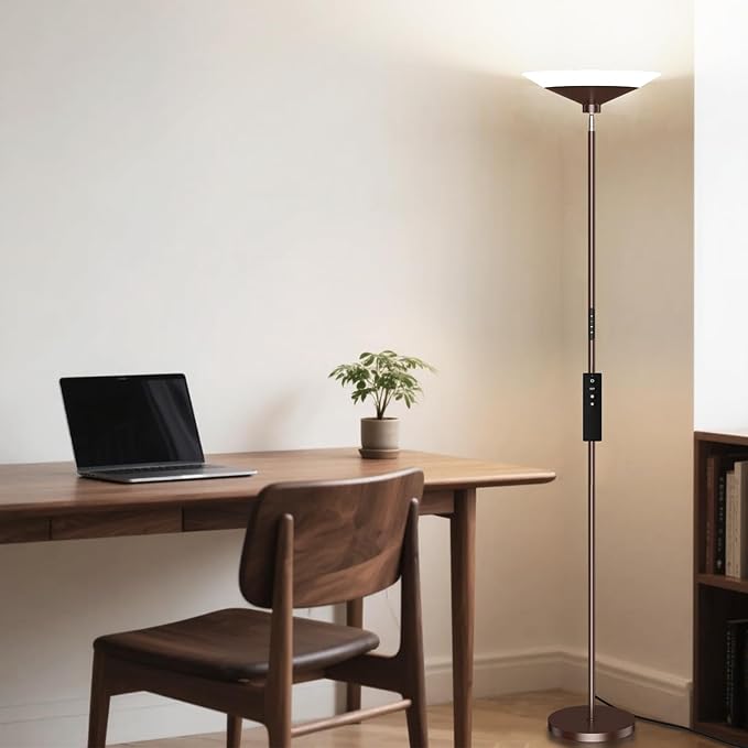 SIBRILLE Brown Torchiere Floor Lamp - 30W Dimmable LED Standing Lamp