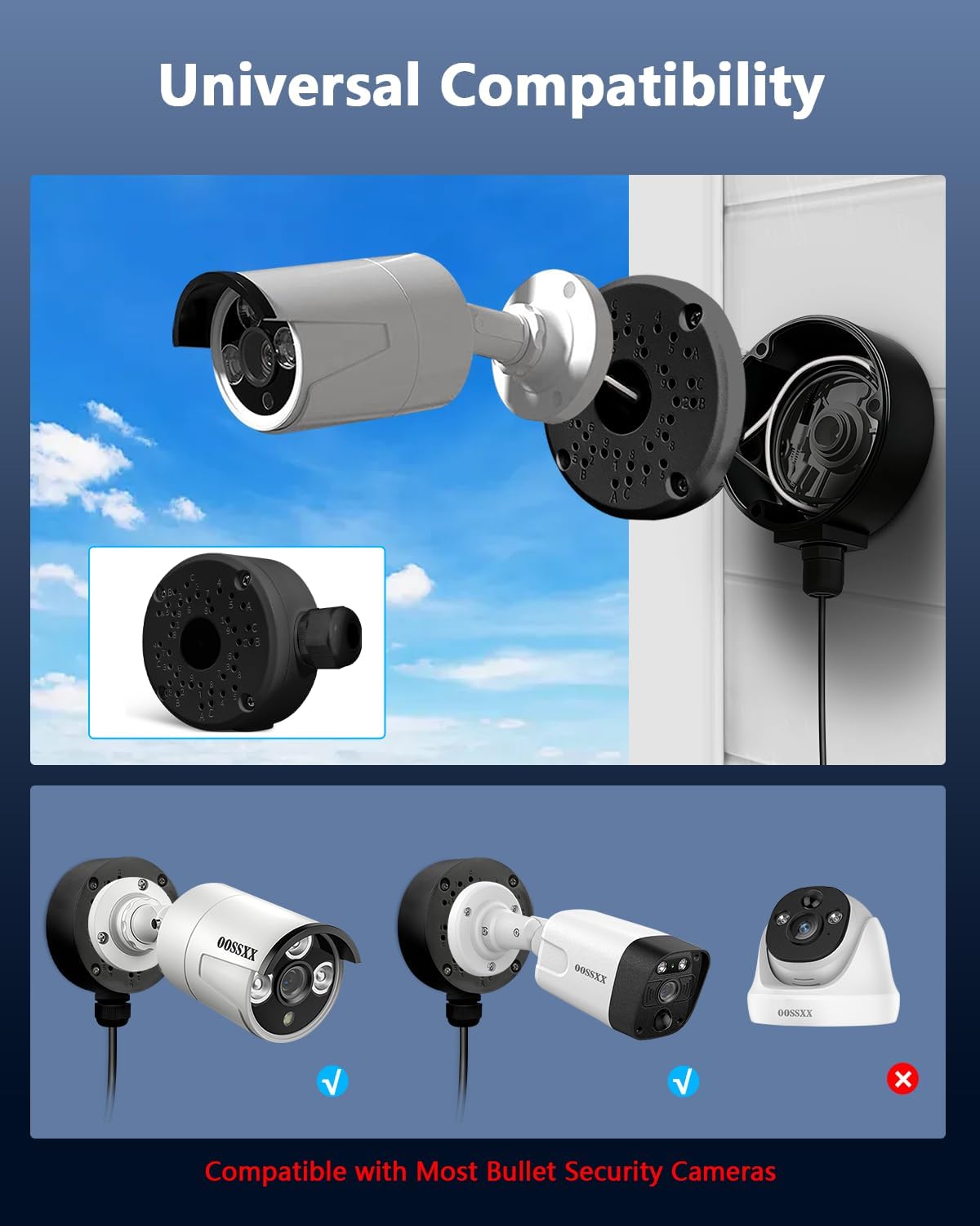 metal aluminum security camera junction box mount bracket, side view