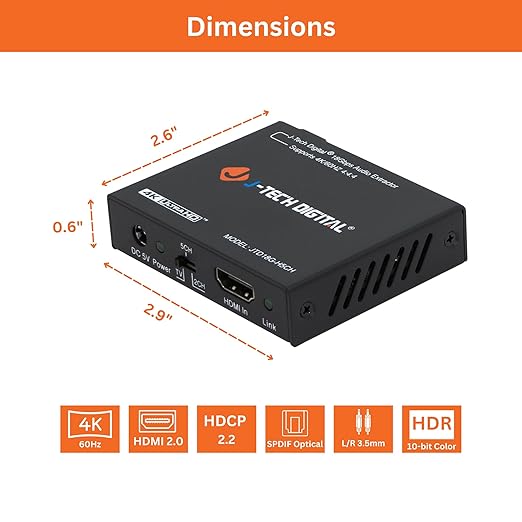 4K 60Hz HDMI Audio Extractor Converter SPDIF + 3.5MM Output Supports HDMI 2.0