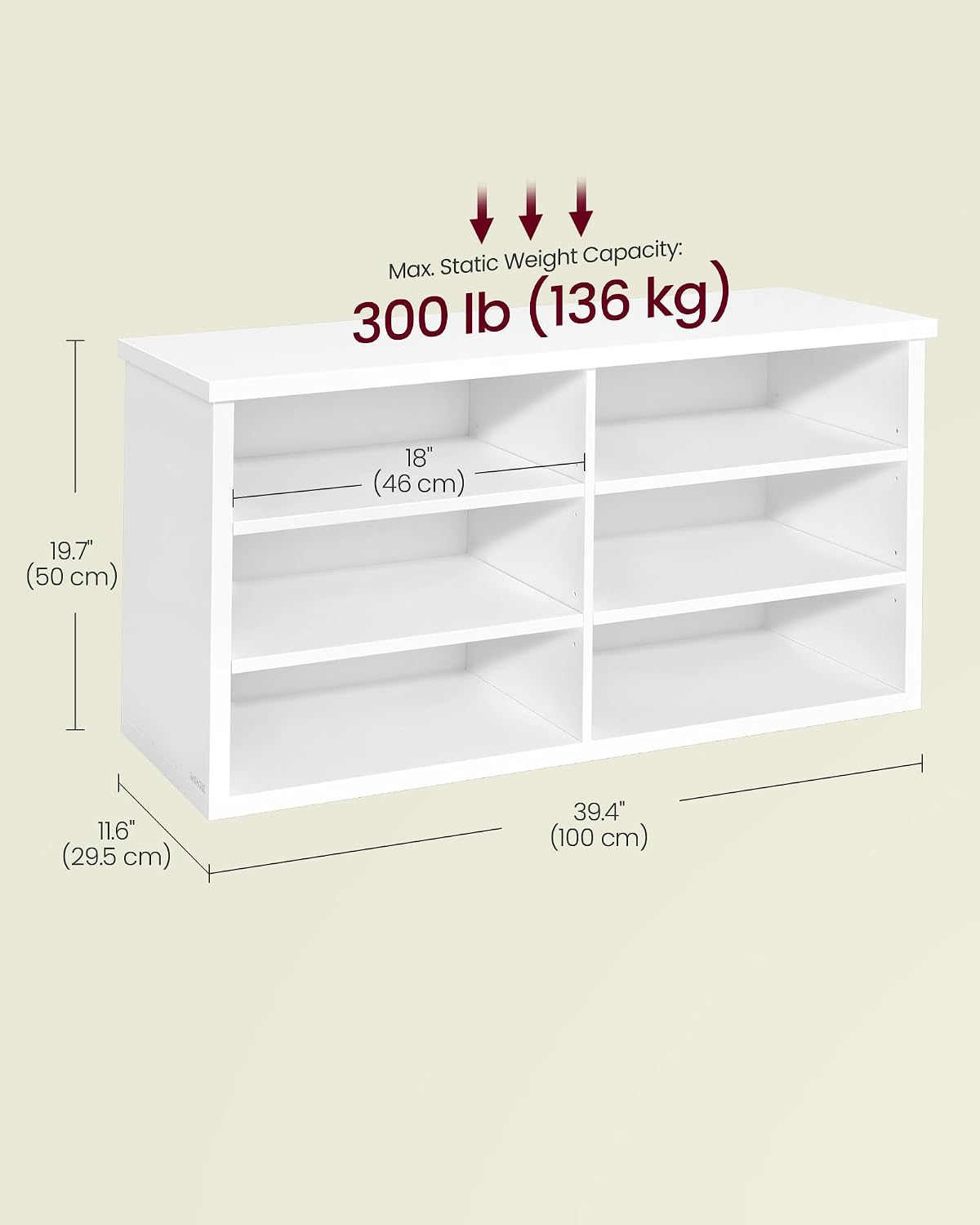 vasagle shoe bench, storage bench, 11.6 x 39.4, close-up detail