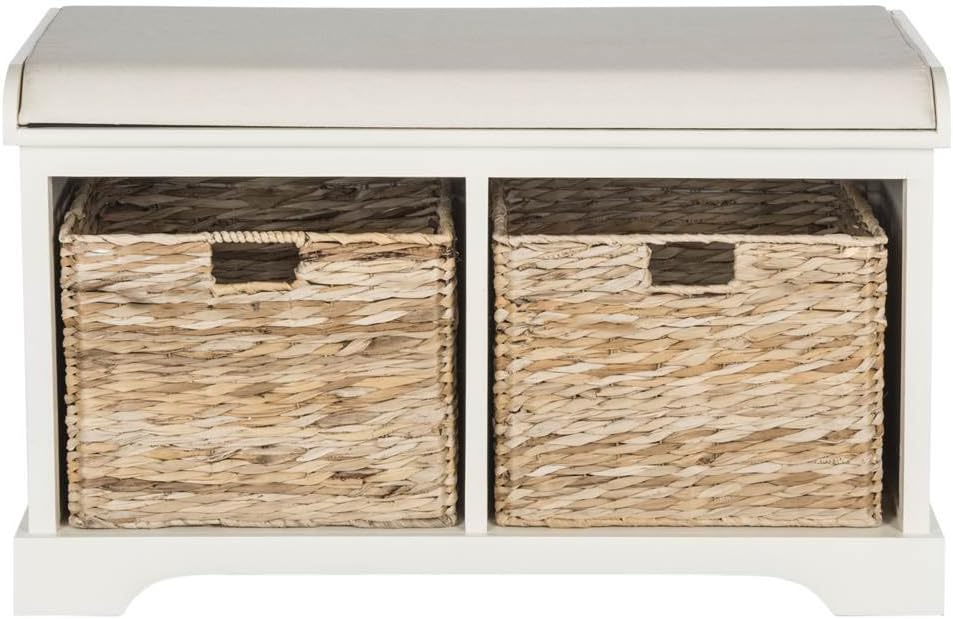 safavieh freddy wood storage bench, 33" farmhouse vintage, side view
