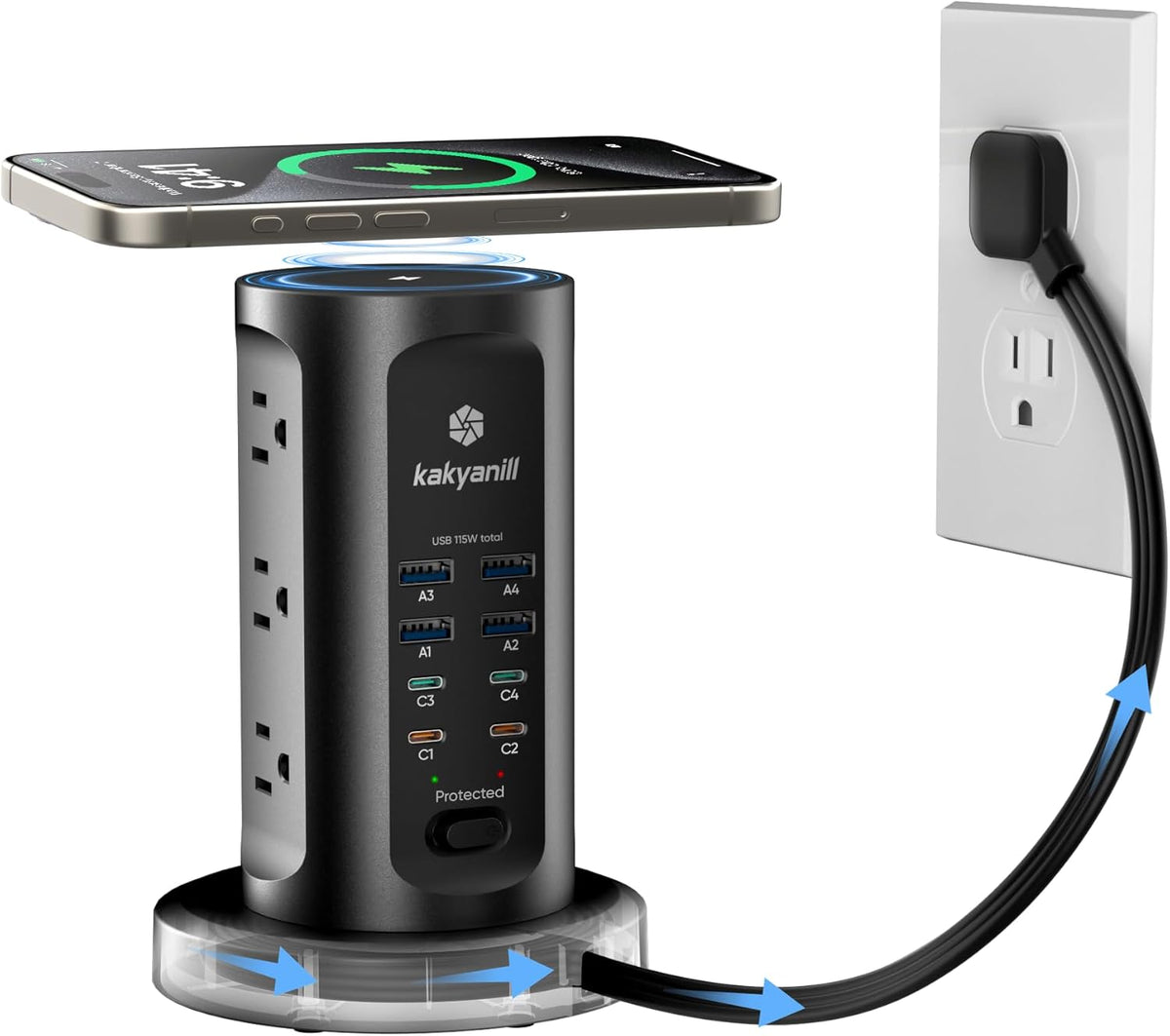 Kakyanill 115W USB Charging Station, Surge Protector Power Strip Tower