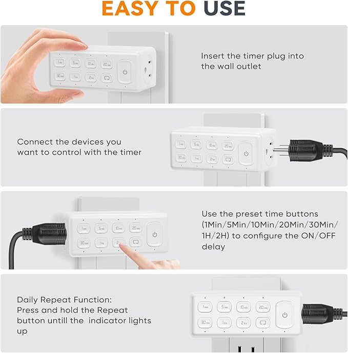 TOPELER Countdown Digital Timer Outlet, Plug-in Timer (4 Pack)