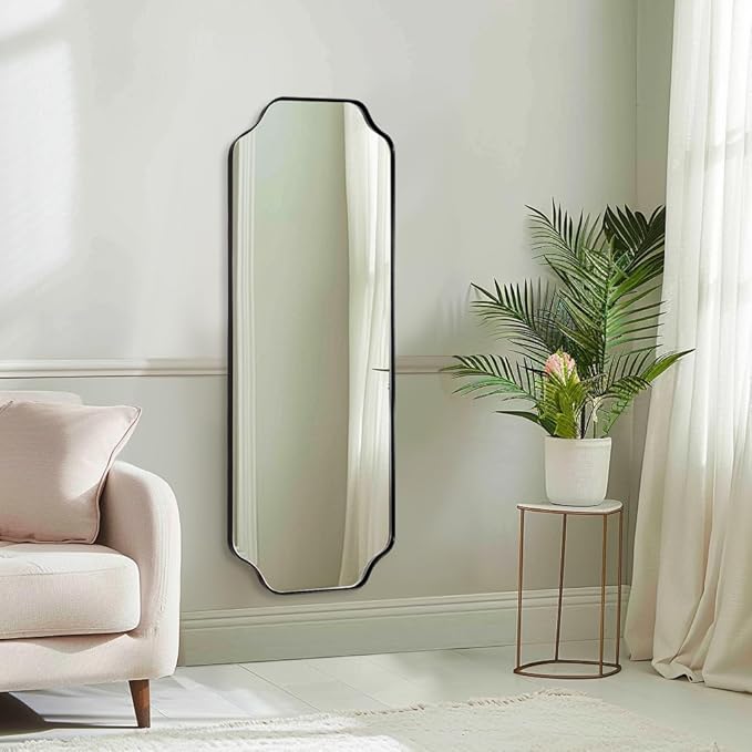 ANDY STAR 18" x 48" Full Length Mirror, Large Black Scalloped Bathroom Mirror
