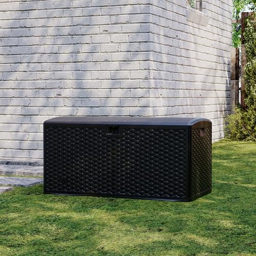 73 Gallon Waterproof Large Resin Deck Box Indoor Outdoor, Lockable Storage Container for Patio Furniture Cushions, Throw Pillows, Garden Tools, and Pool Floats, Black