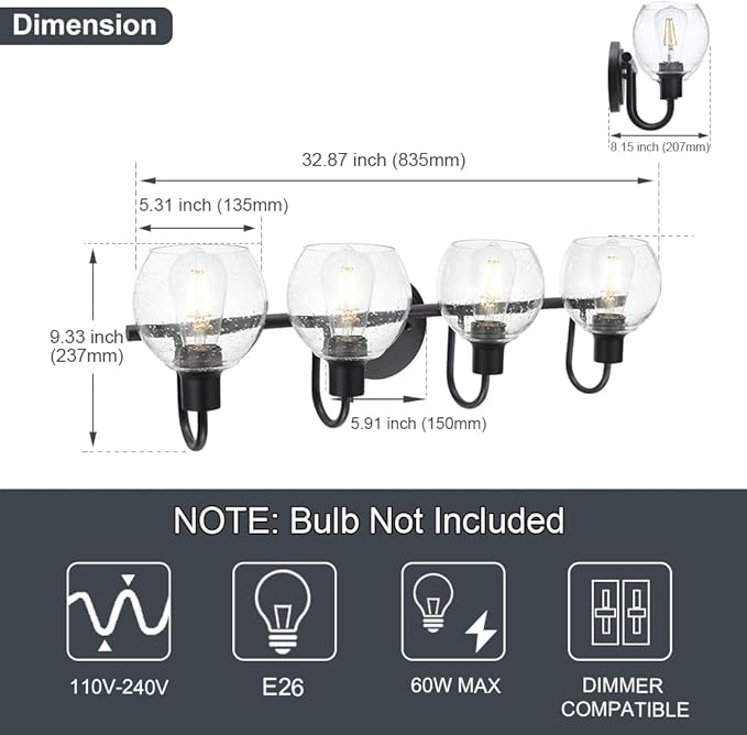 WINSHEN 4-Lights Contemporary Bathroom Light Fixtures Over Mirror
