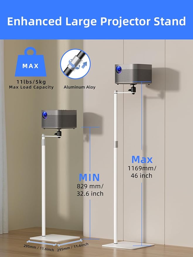 suptek Height Adjustable Projector Stand Against Wall Hidden Stand, 360°Swivel
